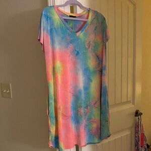 Colorful Tie-Dye V-Neck Women's Dress